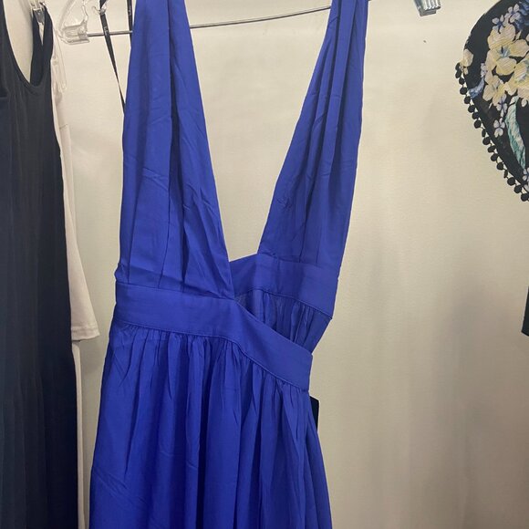 Lulu's Magical Movement Blue Halter Neck Wrap Rayon Maxi Dress - Picture 10 of 11